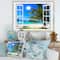 Designart - Window Open to Beach with Palm - Extra Large Seashore Canvas Art
